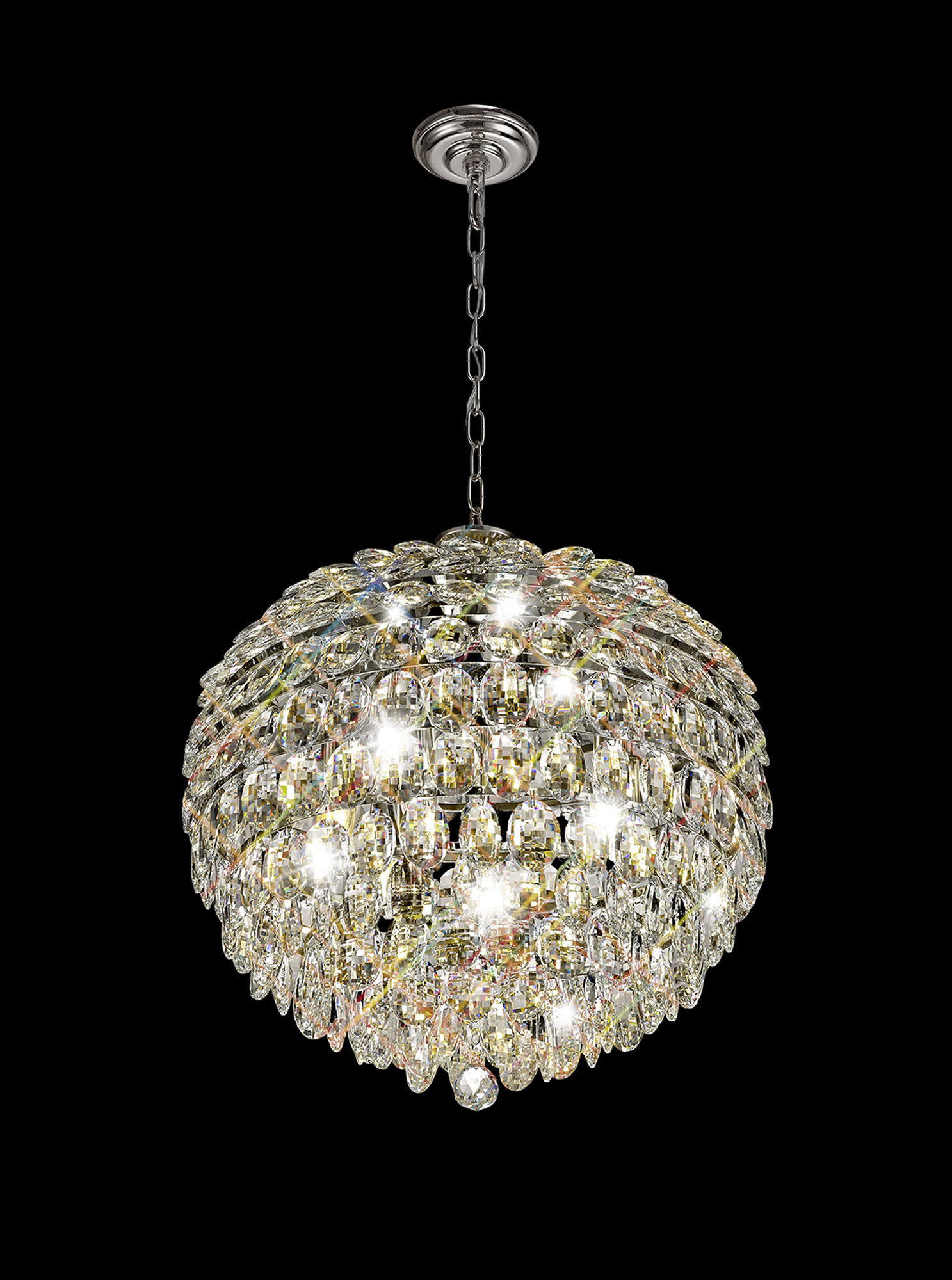 Coniston Polished Chrome Crystal Ceiling Lights Diyas Spherical Crystal Fittings